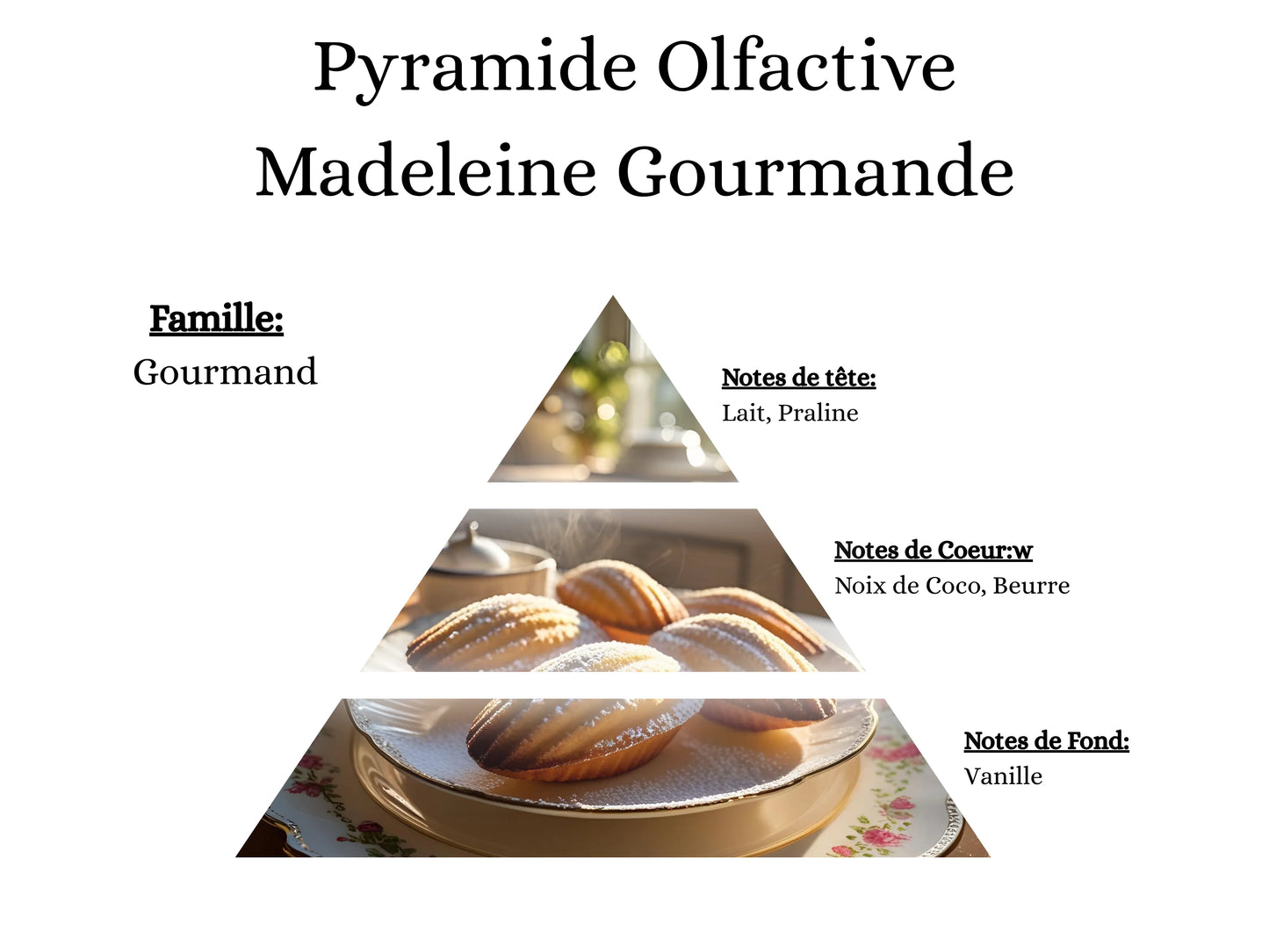 Notes de tête, cœur et fond du parfum Madeleine Gourmande : l'univers olfactif réconfortant et sucré de mes créations - La P'tite Mèche