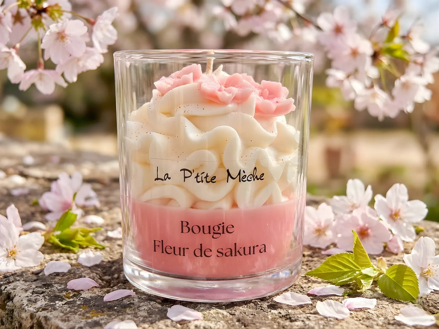 Moment bien-être avec la grande bougie Fleur de Sakura, diffusion intense et saine du parfum.