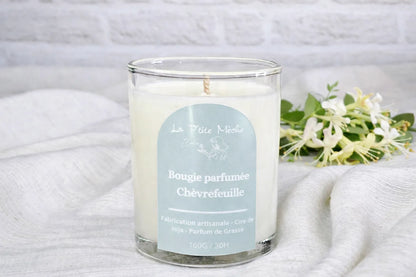 Bougie artisanale La P'tite Mèche senteur Chèvrefeuille, cire de soja naturelle et parfum de Grasse, ambiance fleurie printanière