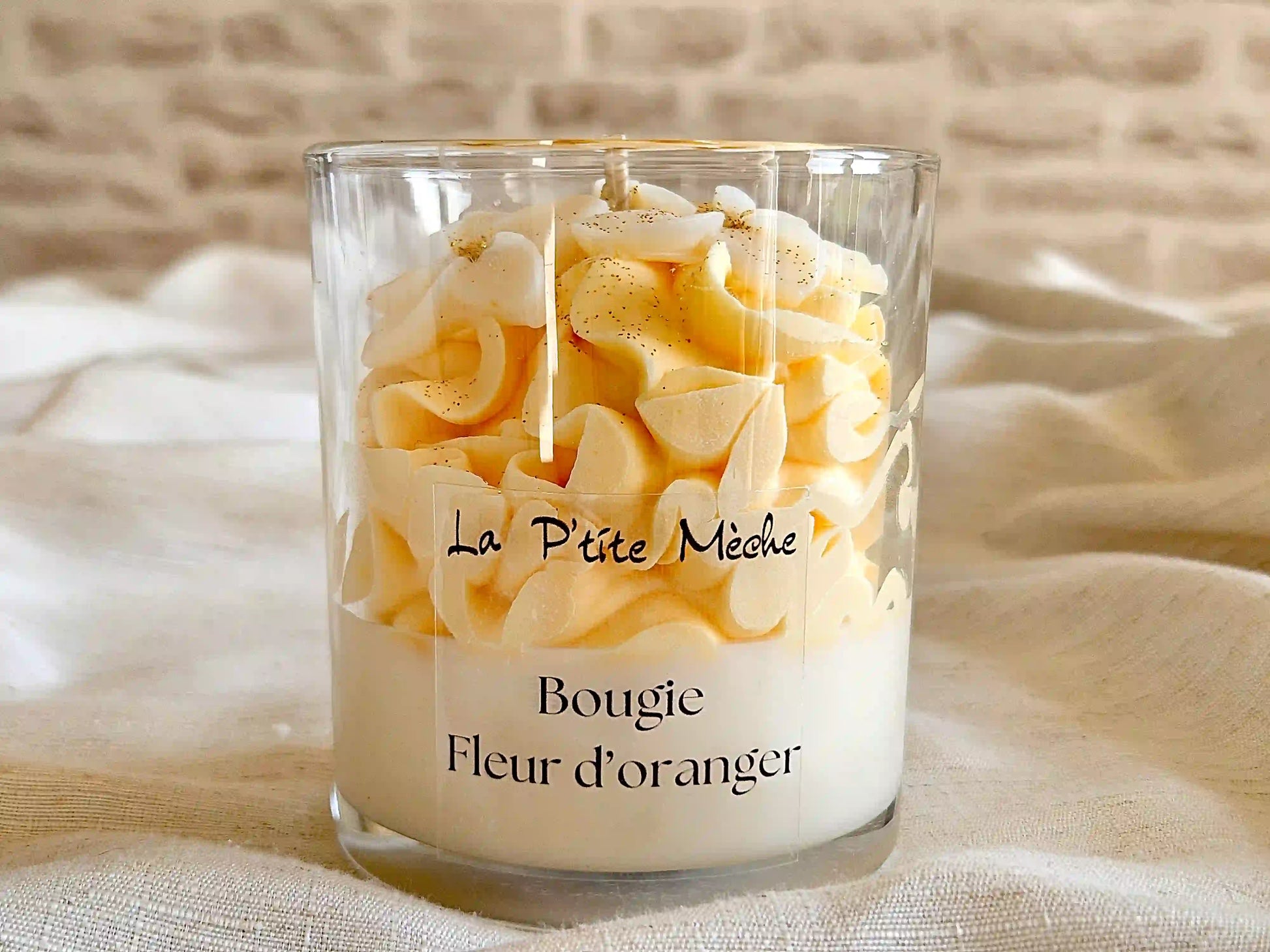 Grande bougie gourmande 190g Fleur d'Oranger, création artisanale française en cire végétale.