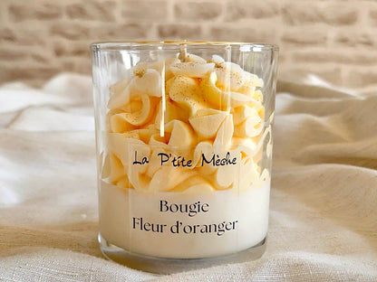 Grande bougie gourmande 190g Fleur d'Oranger, création artisanale française en cire végétale.