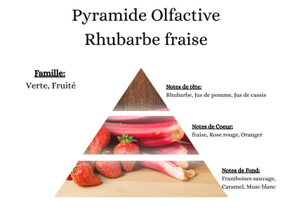 Notes de tête, cœur et fond du parfum Rhubarbe Fraise : l'équilibre entre la vivacité de la rhubarbe et la douceur de la fraise - La P'tite Mèche